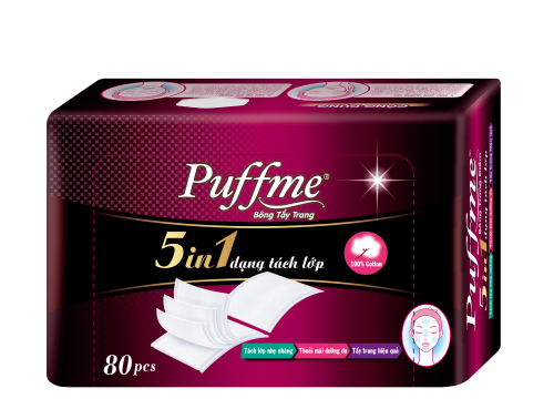 Bông Tẩy Trang Cao Cấp 5 lớp Puffme 5in1 80 Miếng/Hộp